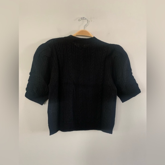 NEW FRAME Pointelle Cashmere Ruched-Sleeve Sweater Size: M - Picture 7 of 10